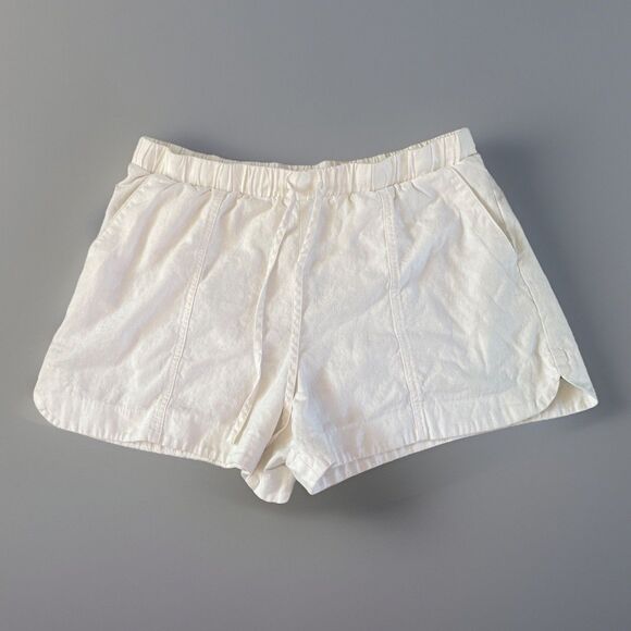 White Linen Blend Shorts Universal Thread L Pockets Summer Beach Casual‎ - Picture 1 of 7